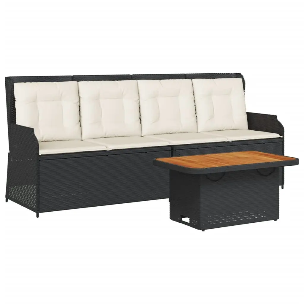 3 Piece Garden Lounge Set Black Rattan Adjustable Backrest Cushions