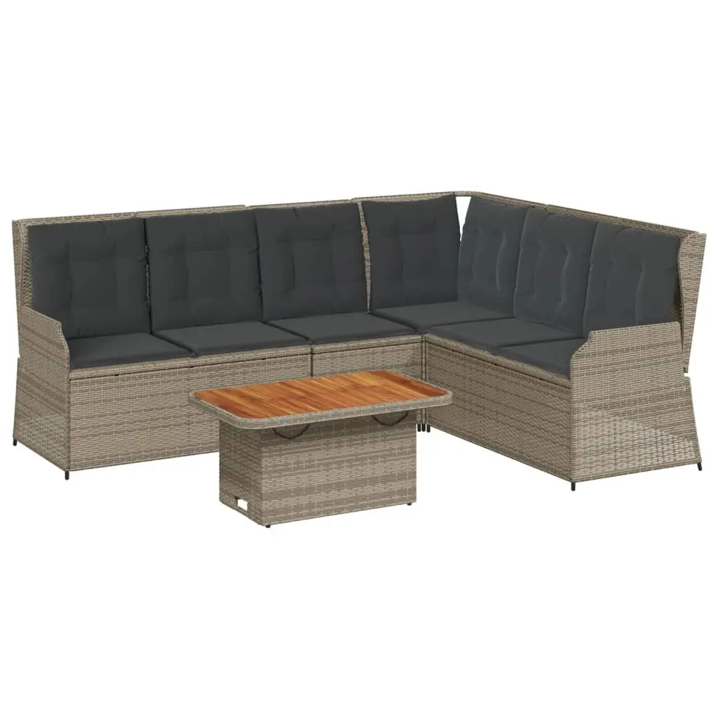 5 Piece Outdoor Lounge Set Grey Poly Rattan with Cushions Adjustable Backrest