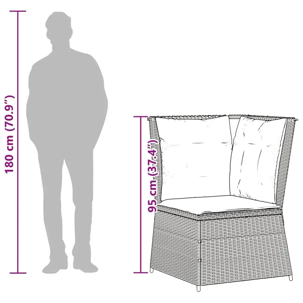 5 Piece Outdoor Lounge Set Grey Poly Rattan with Cushions Adjustable Backrest