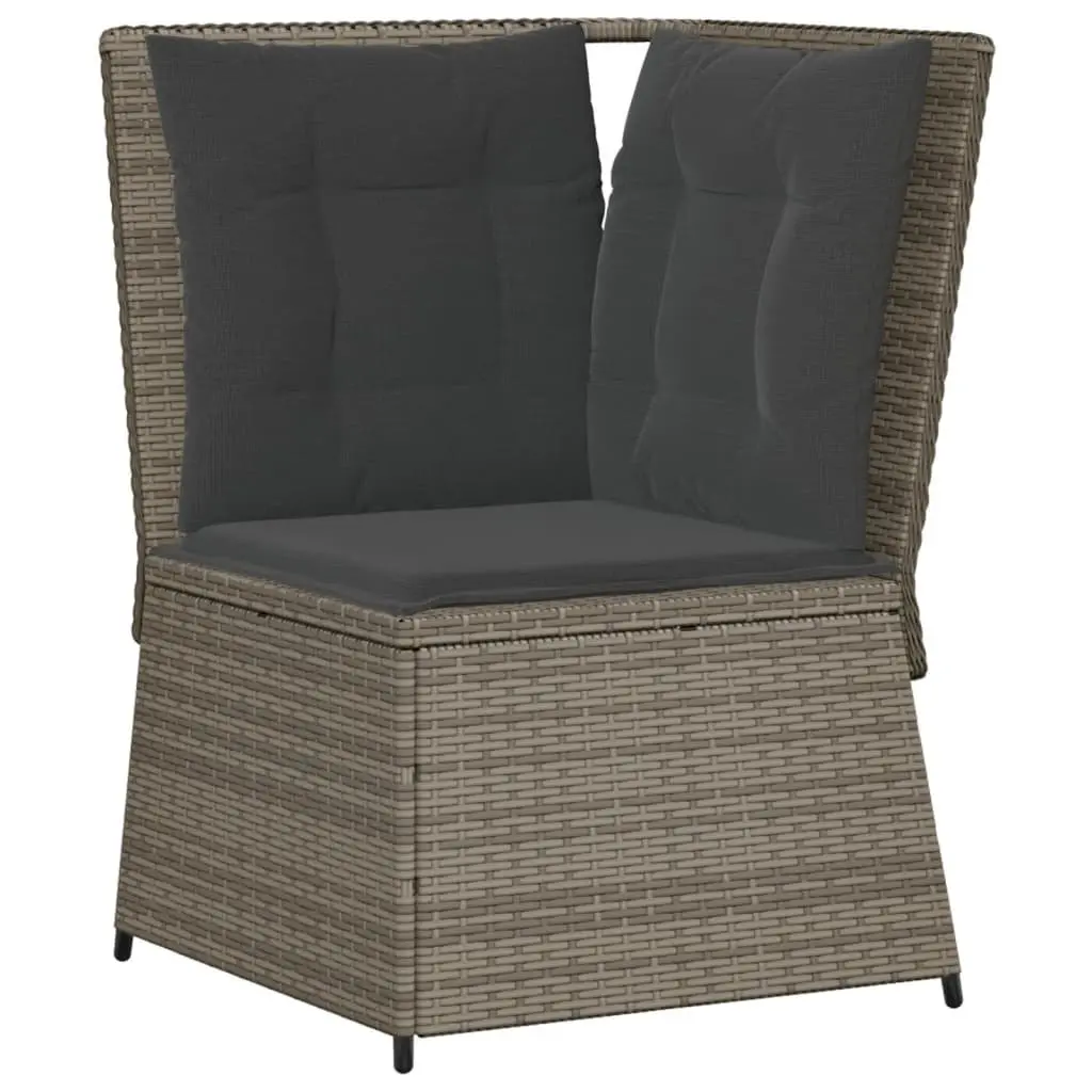 5 Piece Outdoor Lounge Set Grey Poly Rattan with Cushions Adjustable Backrest