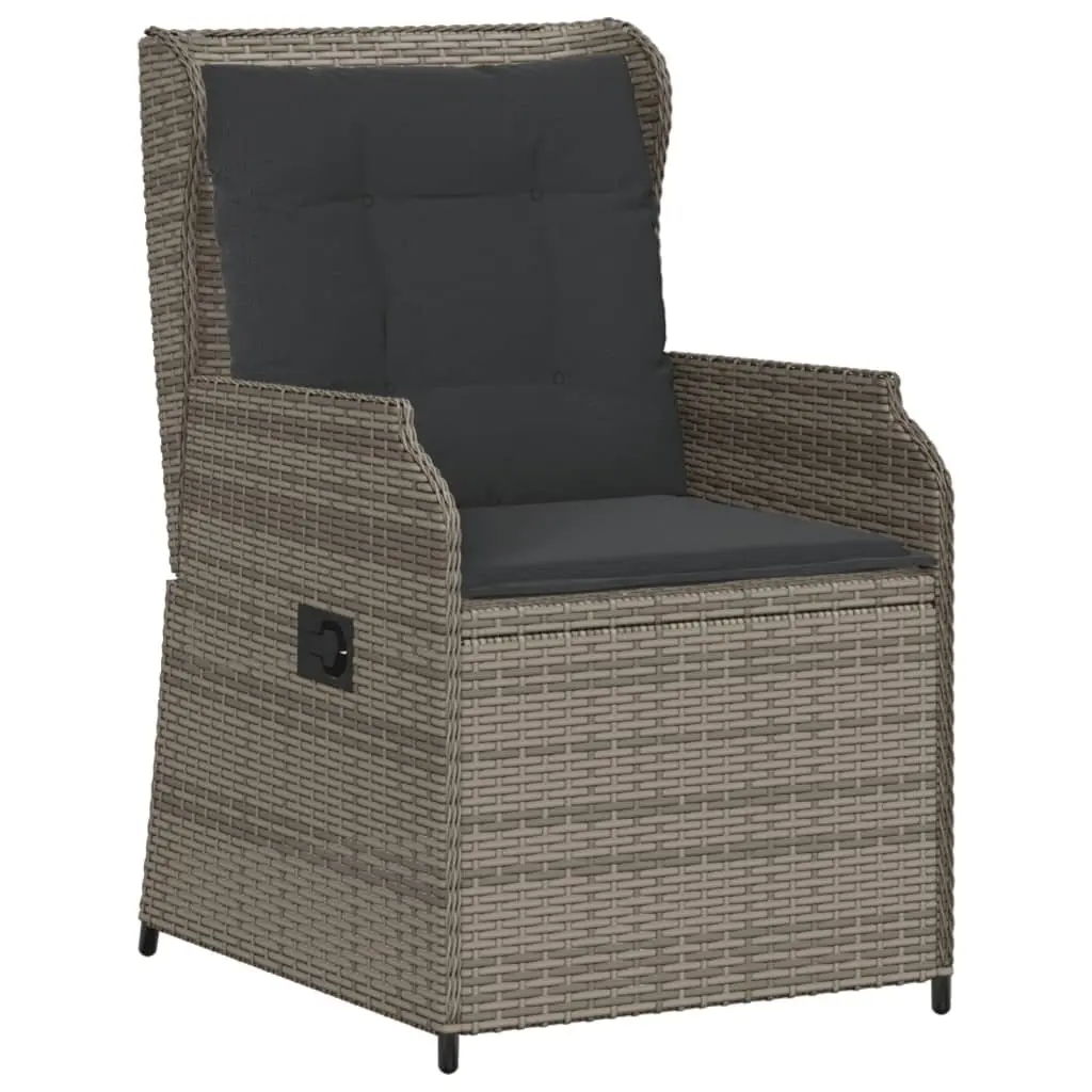 5 Piece Outdoor Lounge Set Grey Poly Rattan with Cushions Adjustable Backrest