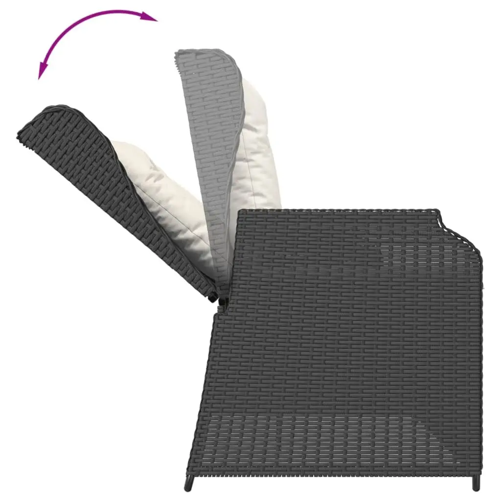 Garden Sofa Set Black 3 Piece Adjustable Backrest Removable Cushion Covers