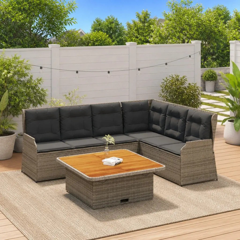 Garden Lounge Set Grey 5 Piece Outdoor Furniture Poly Rattan Adjustable Backrest