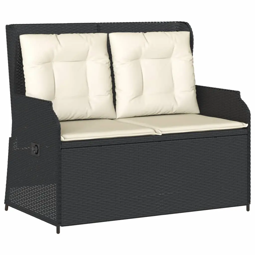 3 Piece Garden Lounge Set Black PE Rattan Frame Adjustable Backrest Thickly Padded Cushions Acacia Wood Table