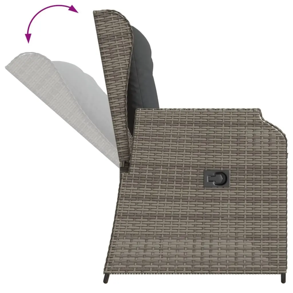 3 Piece Garden Lounge Set Grey Cushions Adjustable Backrest Outdoor Furniture