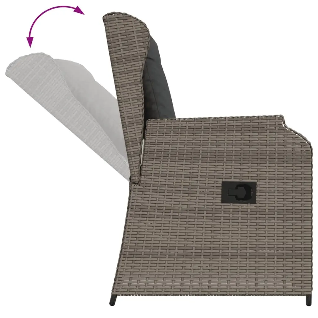 Garden Lounge Set Grey 3 Piece Outdoor Furniture Adjustable Backrest Thick Cushions
