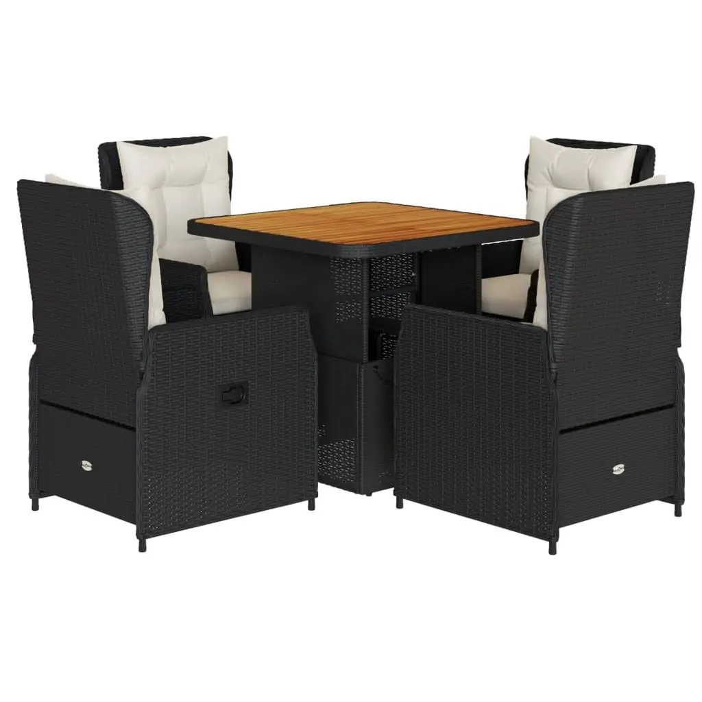 Garden Dining Set 5 Piece Black Poly Rattan Table Chairs Cushions Patio