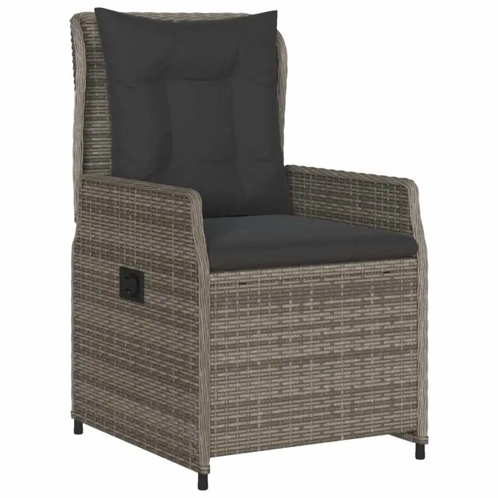 3 Piece Bistro Set Grey PE Rattan Adjustable Backrest Outdoor Furniture