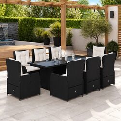 9 Piece Garden Dining Set with Glass Top
