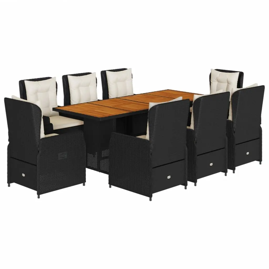 Outdoor Dining Set 9 Piece Garden Furniture Black Poly Rattan with Cushions