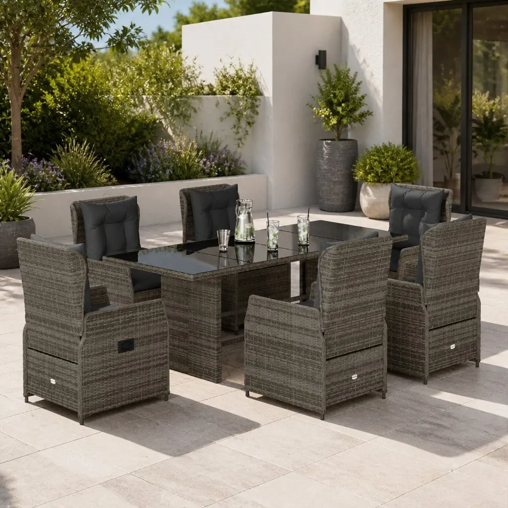 Garden Dining Set 7 Piece Outdoor Furniture Grey Poly Rattan Cushions Patio
