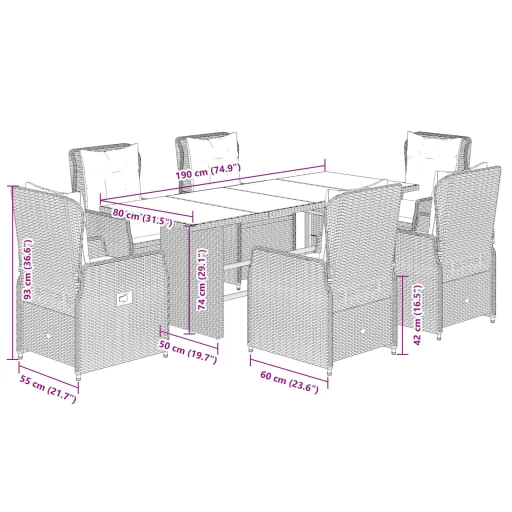 Garden Dining Set 7 Piece Outdoor Furniture Grey Poly Rattan Cushions Patio