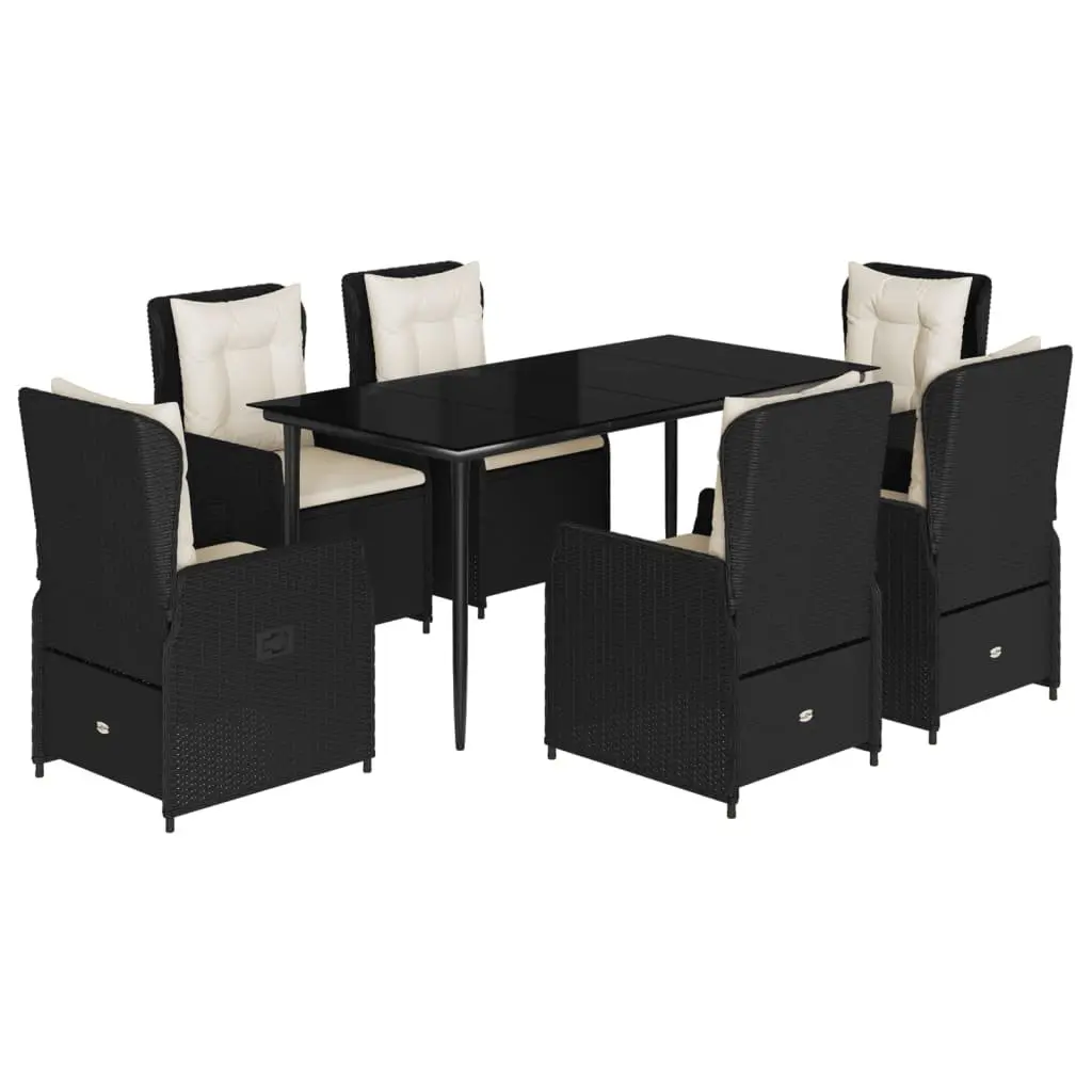 7 Piece Garden Dining Set Black Poly Rattan Outdoor Furniture Patio Table Chairs