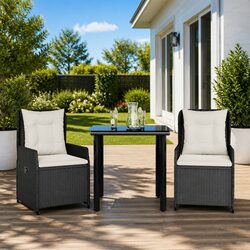 Black 3-Piece Garden Dining Set with Cushions