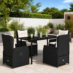 5 Piece Outdoor Dining Set Black Poly Rattan Garden Furniture Patio Table Chairs
