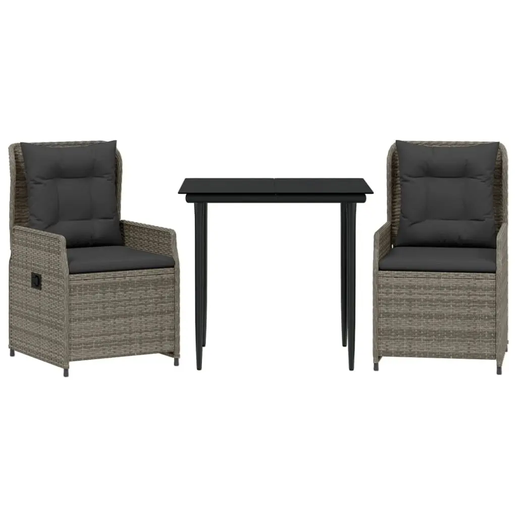 Garden Dining Set 3 Piece Grey Poly Rattan Outdoor Furniture Patio Table Chairs