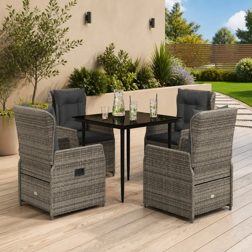 Garden Dining Set 5 Piece Outdoor Patio Furniture Grey Poly Rattan Chairs Table