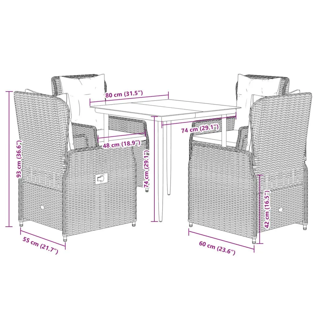 Garden Dining Set 5 Piece Outdoor Patio Furniture Grey Poly Rattan Chairs Table