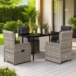 Compact 5-Piece Garden Dining Set in Grey Poly Rattan