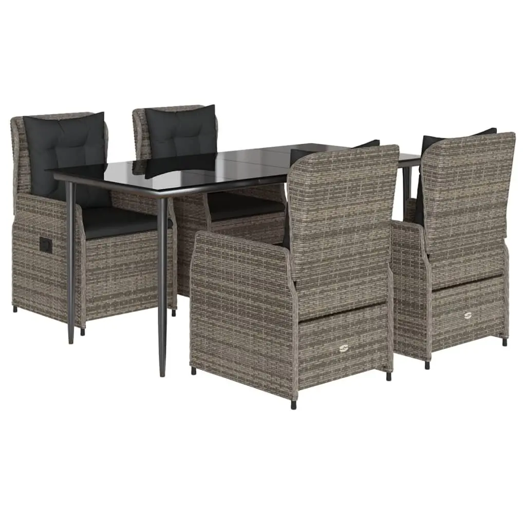 Garden Dining Set 5 Piece Outdoor Furniture Grey Poly Rattan with Cushions Patio