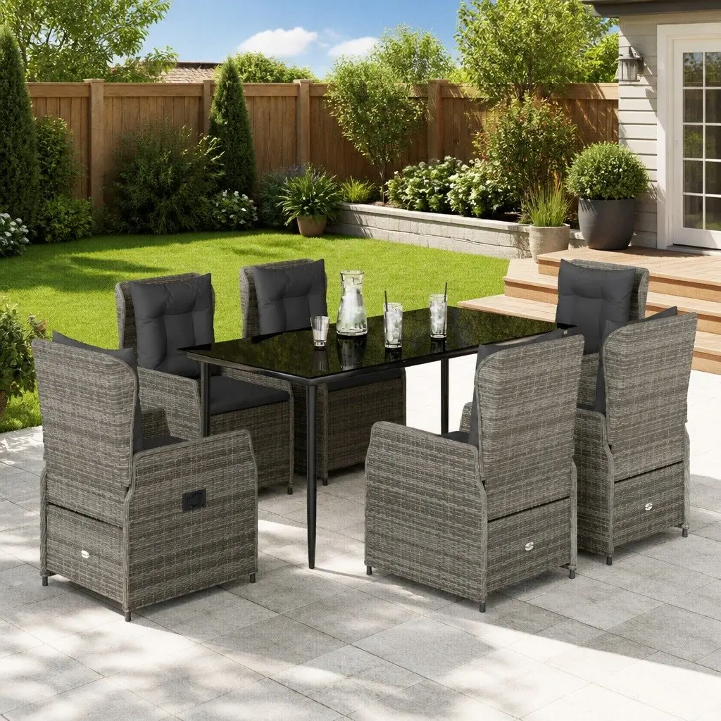 Garden Dining Set 7 Piece Outdoor Furniture Rattan Chairs Table with Cushions