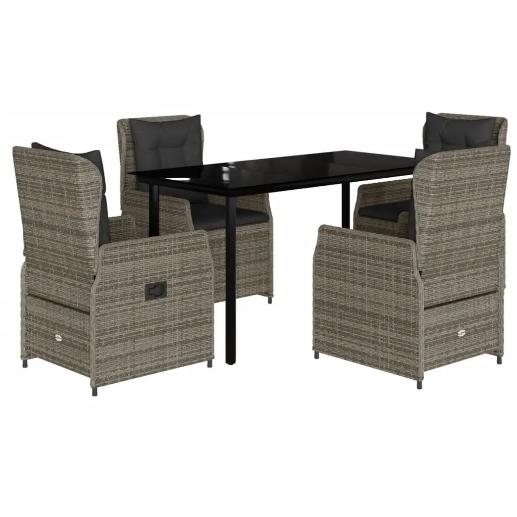 Garden Dining Set 5 Piece Outdoor Furniture Grey Poly Rattan Adjustable Backrest
