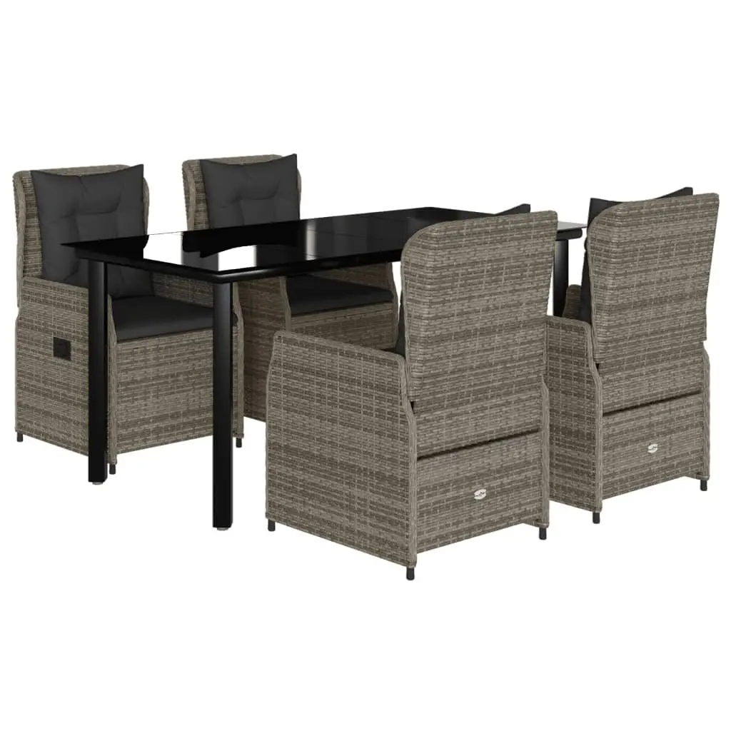5 Piece Garden Dining Set Outdoor Furniture Grey Poly Rattan with Cushions Patio