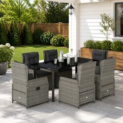 Concise 7 Piece Garden Dining Set in Grey Poly Rattan