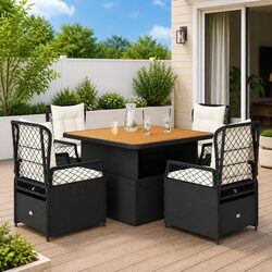 5 Piece Garden Dining Set Black PE Rattan Chairs Table Outdoor Patio Furniture