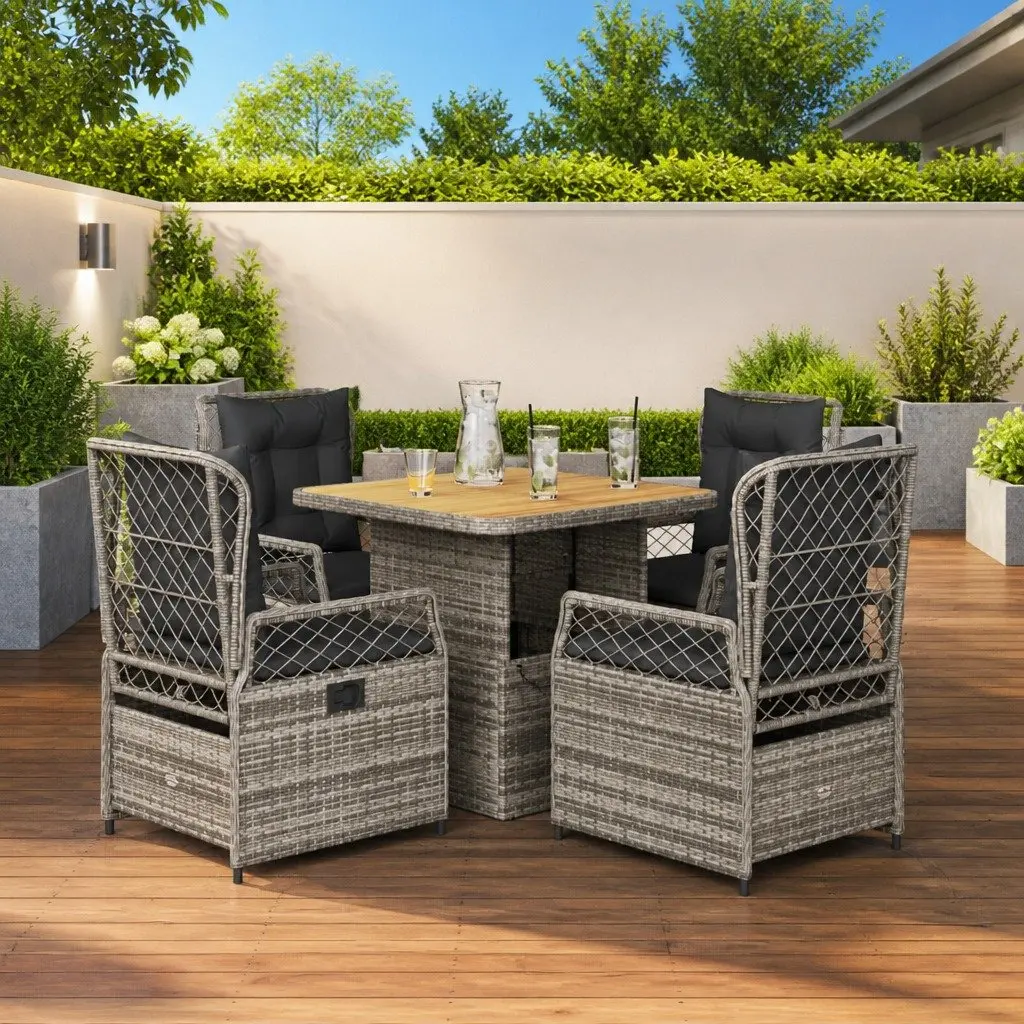 Garden Dining Set 5 Piece Outdoor Furniture Grey Poly Rattan with Cushions