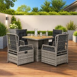 Garden Dining Set 5 Piece Outdoor Furniture Grey Poly Rattan with Cushions