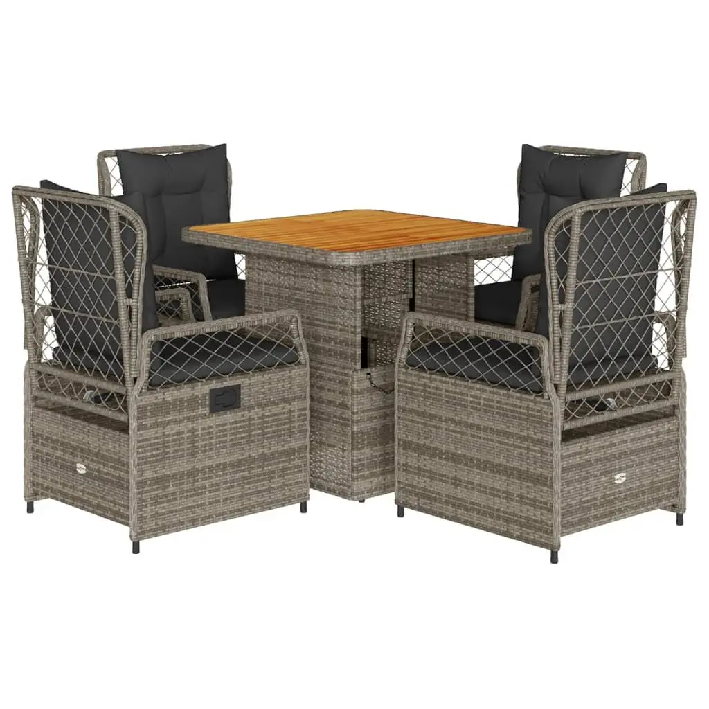Garden Dining Set 5 Piece Outdoor Furniture Grey Poly Rattan with Cushions