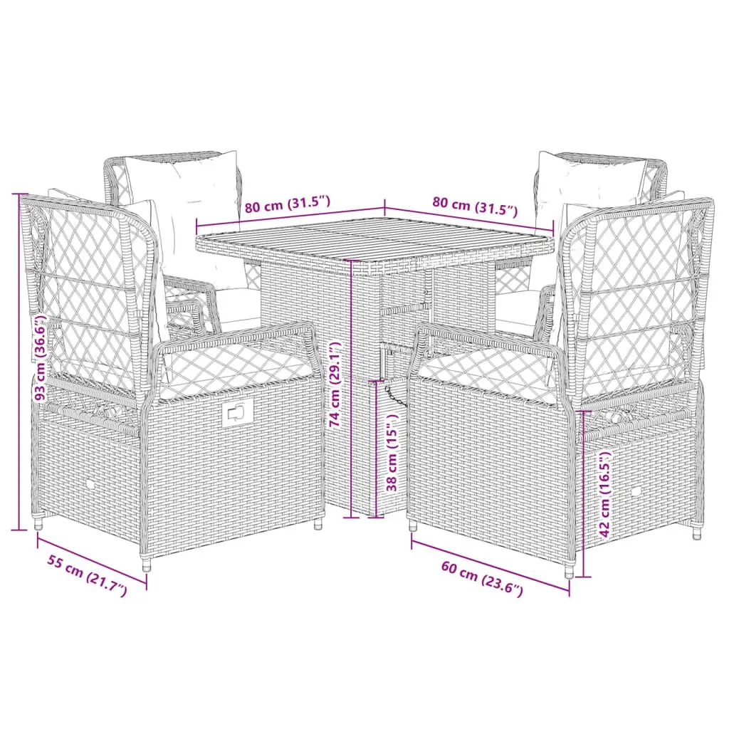 Garden Dining Set 5 Piece Outdoor Furniture Grey Poly Rattan with Cushions