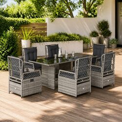 Concise and Reliable 7 Piece Grey Rattan Garden Dining Set