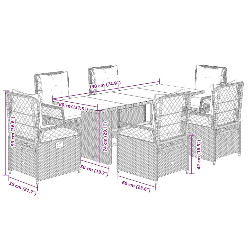 7 Piece Garden Dining Set Outdoor Furniture Grey Poly Rattan Chairs Table