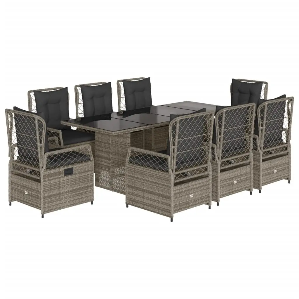 Garden Dining Set 9 Piece Grey Outdoor Furniture with Cushions Tempered Glass