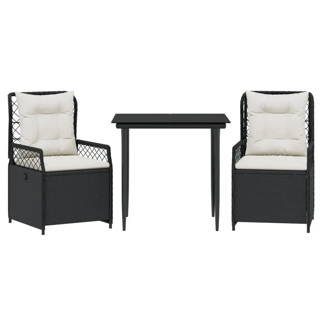 Garden Dining Set 3 Piece Outdoor Furniture with Cushions Black Poly Rattan
