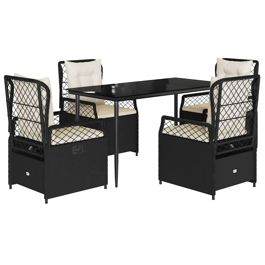 5 Piece Garden Dining Set Black Poly Rattan Outdoor Furniture Adjustable Backrest Padded Cushions