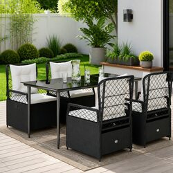 5 Piece Garden Dining Set Black Poly Rattan Outdoor Furniture Patio Table Chairs
