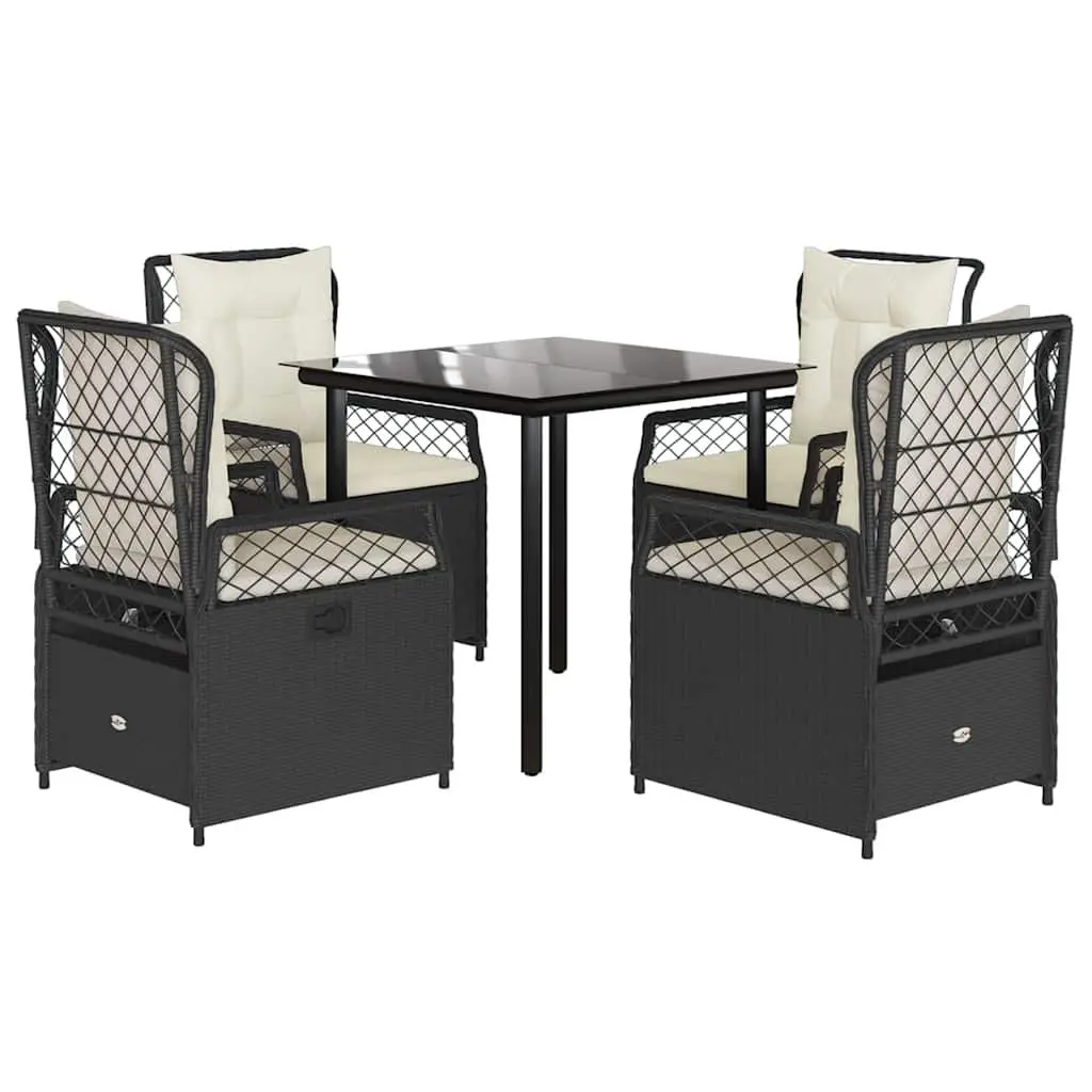 5 Piece Garden Dining Set Black PE Rattan Outdoor Furniture with Cushions