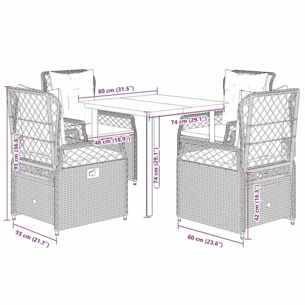 5 Piece Garden Dining Set Black PE Rattan Outdoor Furniture with Cushions