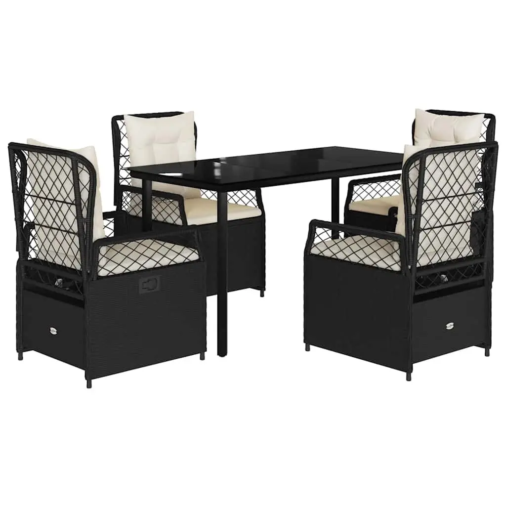 Outdoor Dining Set Black Poly Rattan Chairs Table Cushions 5 Piece