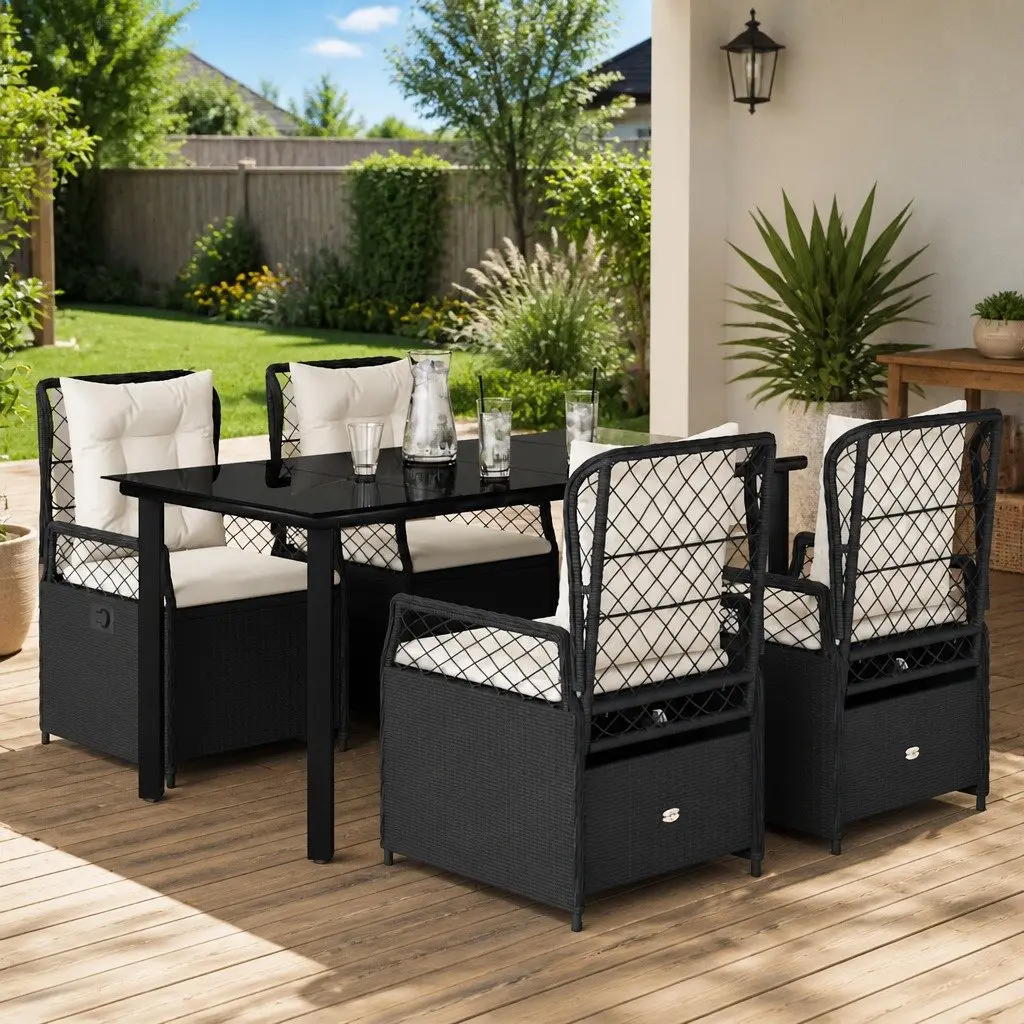 5-Piece Black Rattan Dining Set for Outdoor Spaces