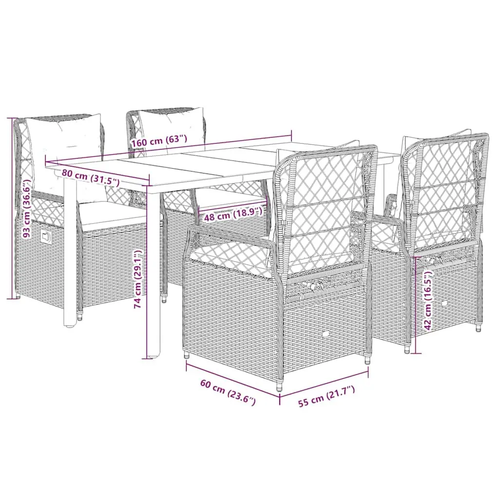 5-Piece Black Rattan Dining Set for Outdoor Spaces