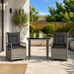 Garden Dining Set 3 Piece Outdoor Furniture Grey Poly Rattan with Cushions