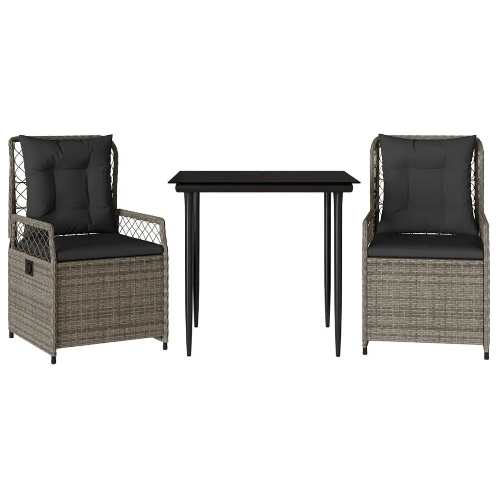 Garden Dining Set Grey 3 Piece Outdoor Furniture Poly Rattan with Cushions