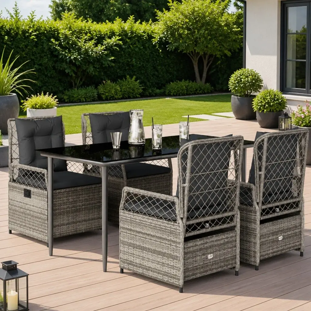 Garden Dining Set Grey 5 Piece Outdoor Furniture Poly Rattan Adjustable Backrest