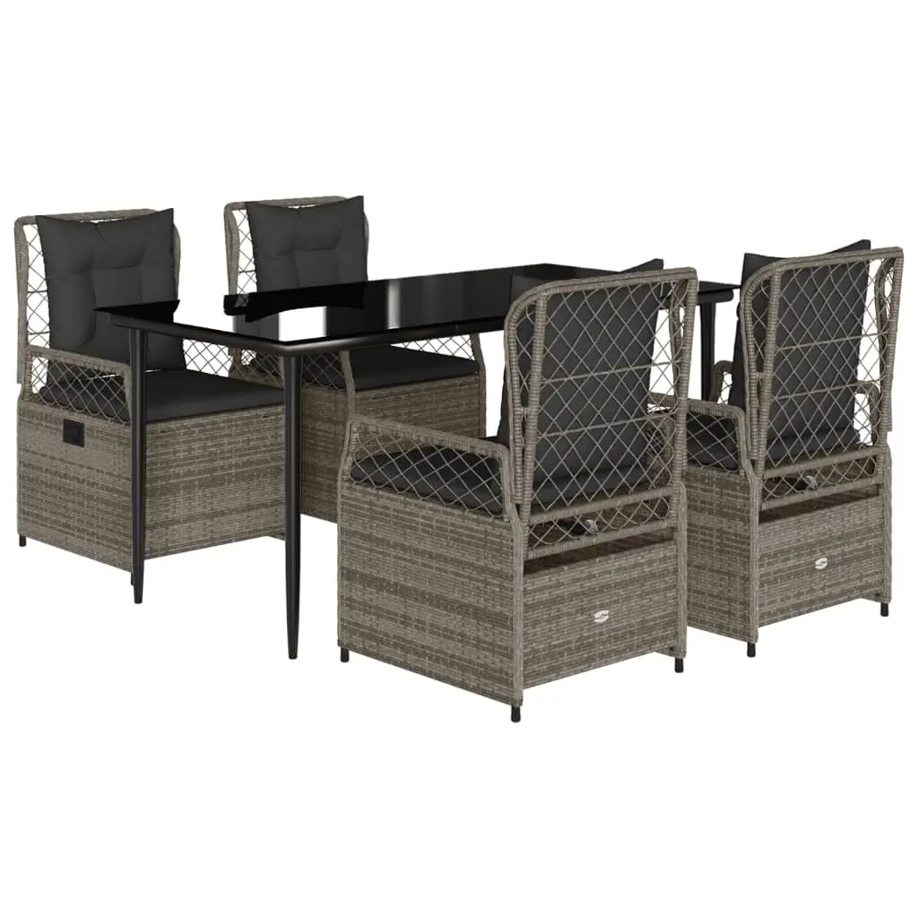 Garden Dining Set Grey 5 Piece Outdoor Furniture Poly Rattan Adjustable Backrest