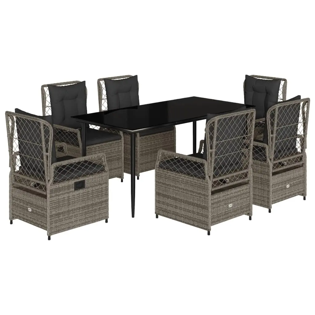 7 Piece Garden Dining Set Grey Poly Rattan Outdoor Furniture with Cushions Adjustable Backrest