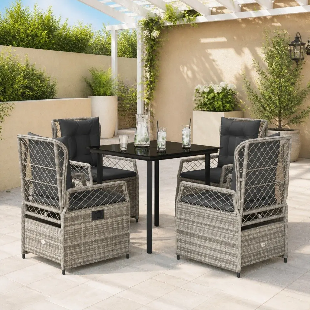 Garden Dining Set 5 Piece PE Rattan Chairs Table Outdoor Patio Furniture Grey